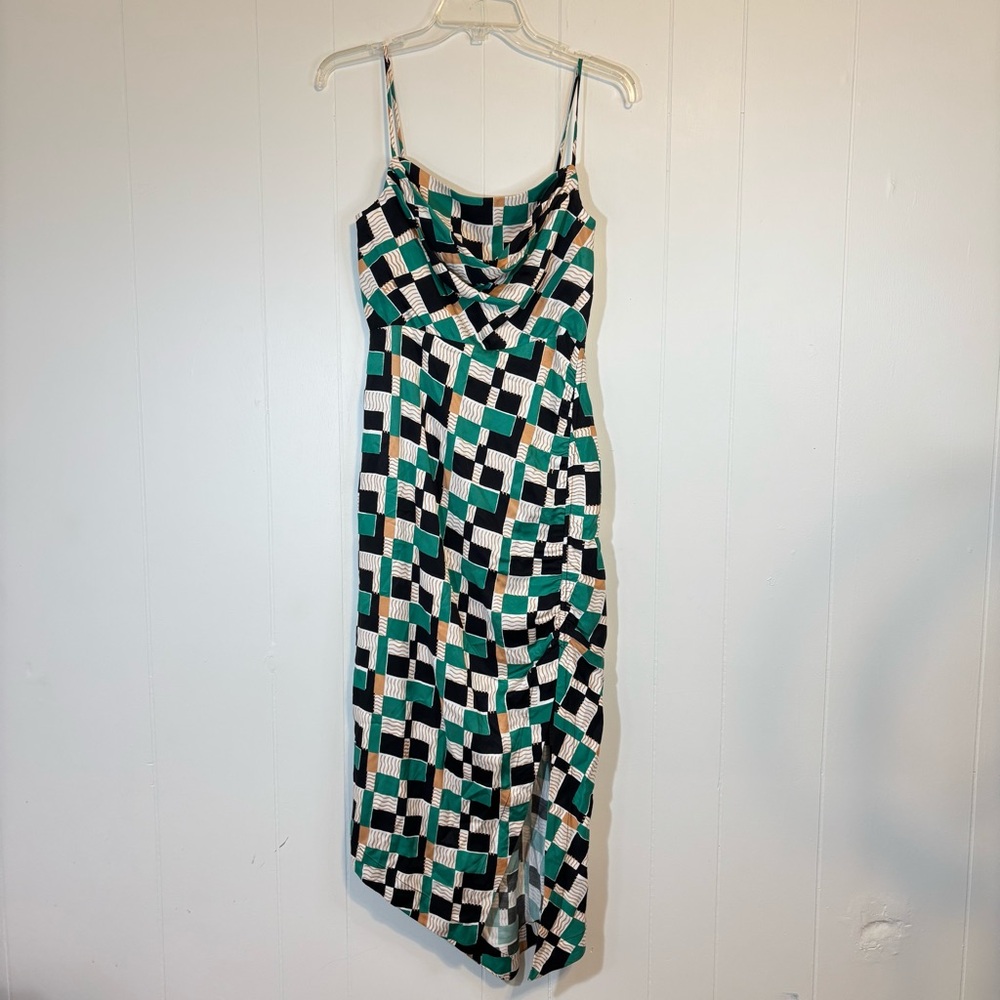 By Anthropologie Sleeveless Draped-Back Asymmetric Slip Midi Green Dress Sz 4